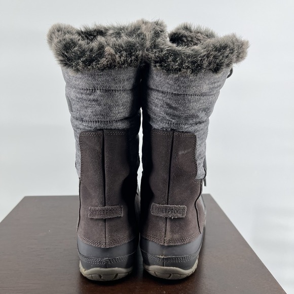 The North Face Boots Women's 8.5 Nuptse Purna Gray Suede Faux Fur Trim Mid Calf - Picture 4 of 8